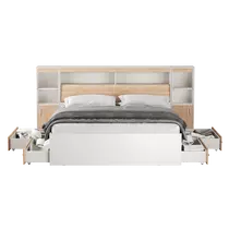 Кровать Виктория MAX XL 140х200 с тумбами (белая/сонома), Спальное место: 140х200, Цвет: белый / сонома