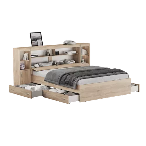 Кровать Виктория MAX XL 140х200 с тумбами (сонома), Спальное место: 140х200, Цвет: сонома