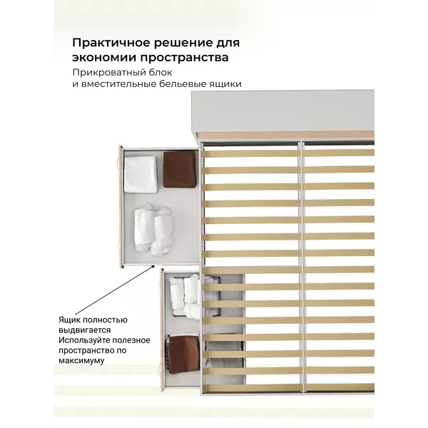 Кровать Виктория MAX 140х200 (белая/сонома), Спальное место: 140х200, Цвет: белый / сонома, изображение 6
