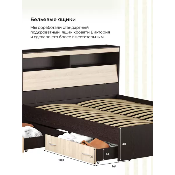 Кровать Виктория MAX 160х200 (сонома), Спальное место: 160х200, Цвет: венге / сонома, изображение 6