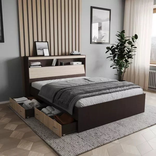 Кровать Виктория MAX 160х200 (сонома), Спальное место: 160х200, Цвет: венге / сонома, изображение 9