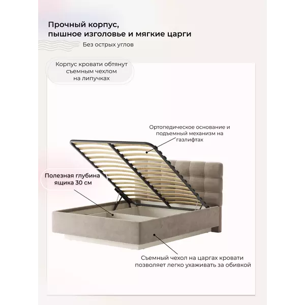 Кровать Prime Soft 140x200 велюр Nebby 311, Спальное место: 140х200, Тип ткани: велюр, Цвет ткани: nebby 311, изображение 5