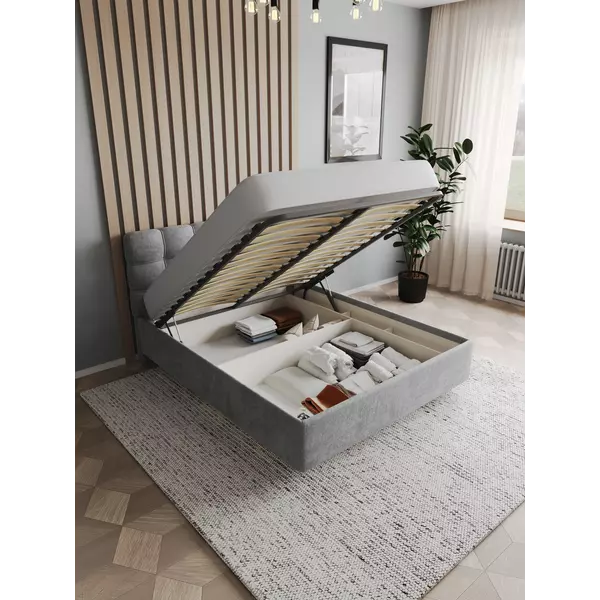 Кровать Prime Soft 180х200 шенилл серый, Спальное место: 180х200, Тип ткани: шенилл, Цвет ткани: серый, изображение 12