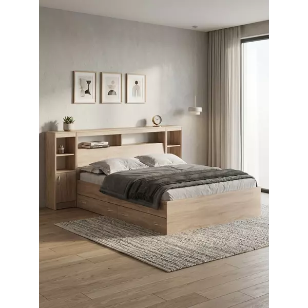 Кровать Виктория XL 180х200 с тумбами (сонома), Спальное место: 180х200, Цвет: сонома, изображение 2