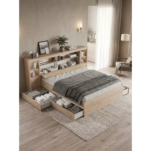 Кровать Виктория MAX XL 140х200 с тумбами (сонома), Спальное место: 140х200, Цвет: сонома, изображение 2