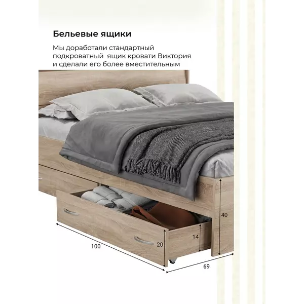 Кровать Виктория 180х200 (сонома), Спальное место: 180х200, Цвет: сонома, изображение 7