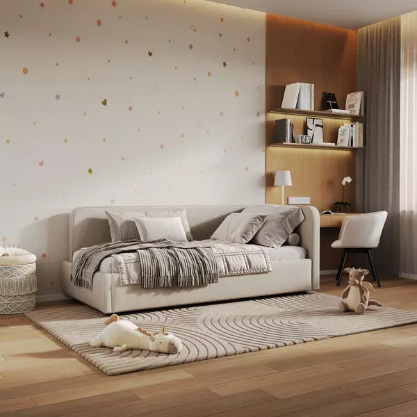 Кровать мягкая угловая София 120x200 с подъемным механизмом, велюр Nebby 001, Спальное место: 120х200, Тип ткани: велюр, Цвет ткани: nebby 001, изображение 2