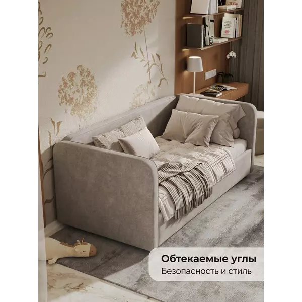 Кровать София люкс 120х200 (велюр мокко), Спальное место: 120х200, Тип ткани: велюр, Цвет ткани: мокко, изображение 5