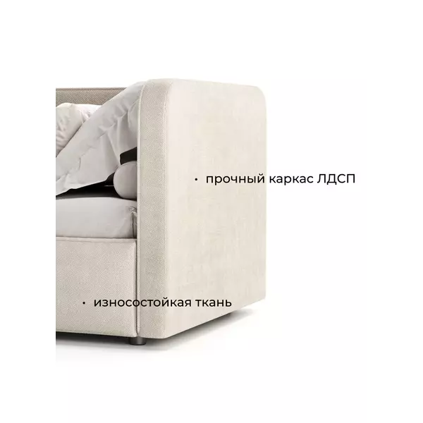 Кровать мягкая угловая София 120x200 с подъемным механизмом, велюр Nebby 001, Спальное место: 120х200, Тип ткани: велюр, Цвет ткани: nebby 001, изображение 6