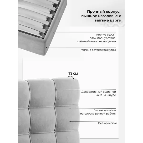 Кровать Prime Soft 180х200 велюр белый, изображение 7