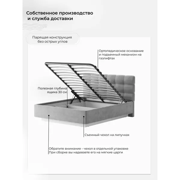 Кровать Prime Soft 180х200 велюр белый, изображение 8