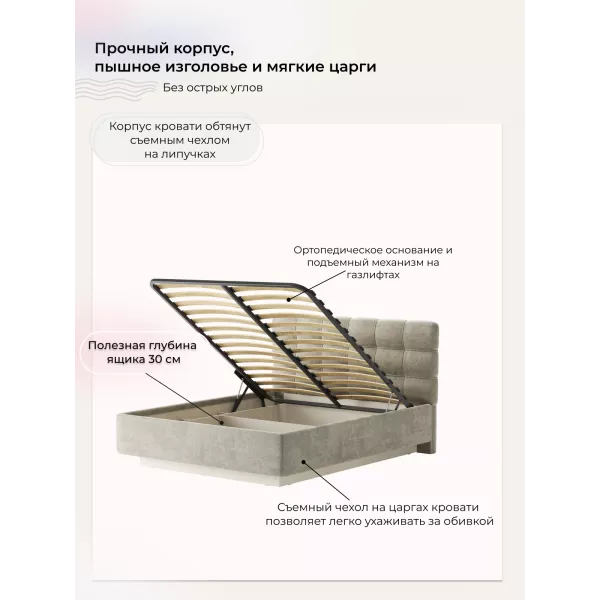 Кровать Prime Soft 140х200 шенилл бежевый, Спальное место: 140х200, Тип ткани: шенилл, Цвет ткани: бежевый, изображение 8