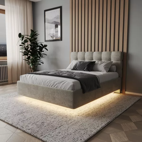 Кровать Prime Soft 140х200 шенилл бежевый, Спальное место: 140х200, Тип ткани: шенилл, Цвет ткани: бежевый, изображение 2