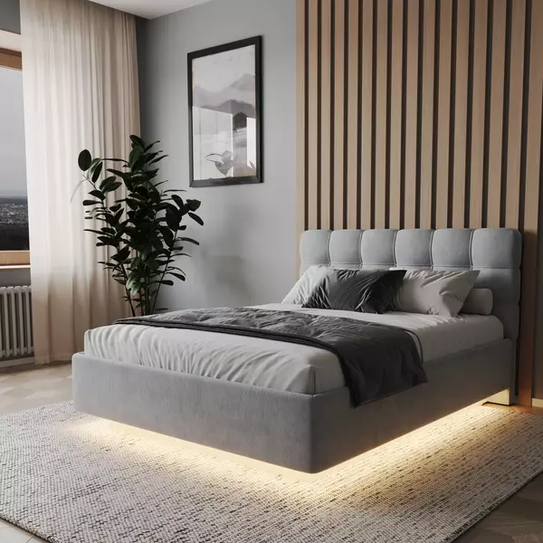 Кровать Prime Soft 140х200 велюр серый, Спальное место: 140х200, Тип ткани: велюр, Цвет ткани: серый, изображение 2