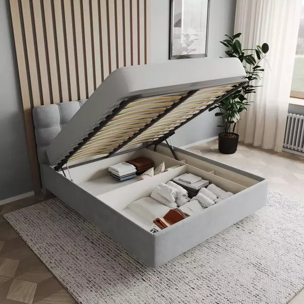 Кровать Prime Soft 160х200 велюр серый, Спальное место: 160х200, Тип ткани: велюр, Цвет ткани: серый, изображение 3