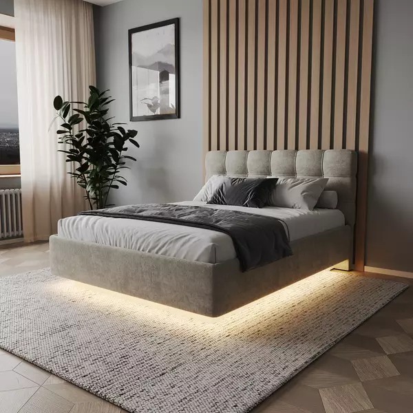 Кровать Prime Soft 160х200 шенилл бежевый, Спальное место: 160х200, Тип ткани: шенилл, Цвет ткани: бежевый, изображение 2